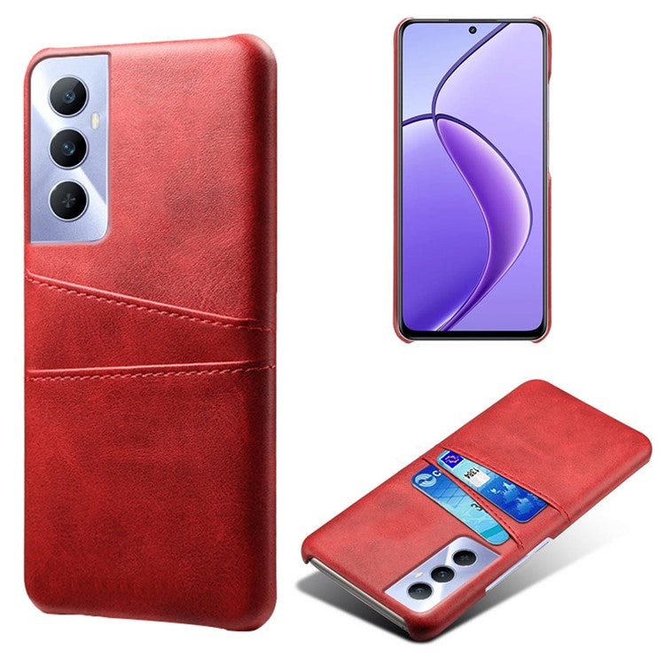 For Realme C65 4G Case Dual Card Slots PU Leather+PC Hard Phone Cover - Red