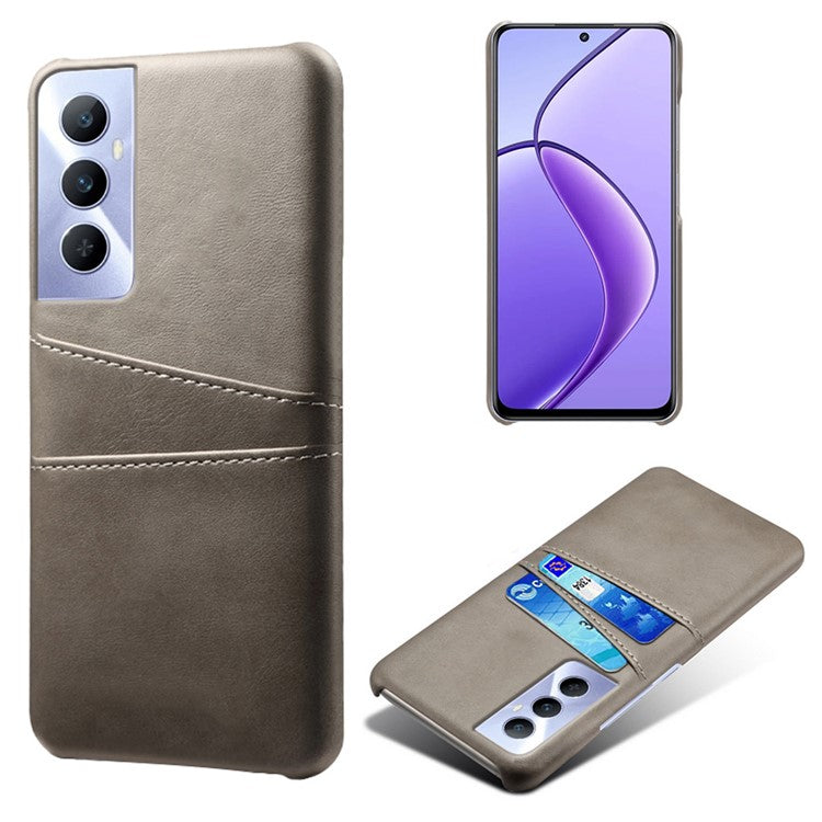 For Realme C65 4G Case Dual Card Slots PU Leather+PC Hard Phone Cover - Grey
