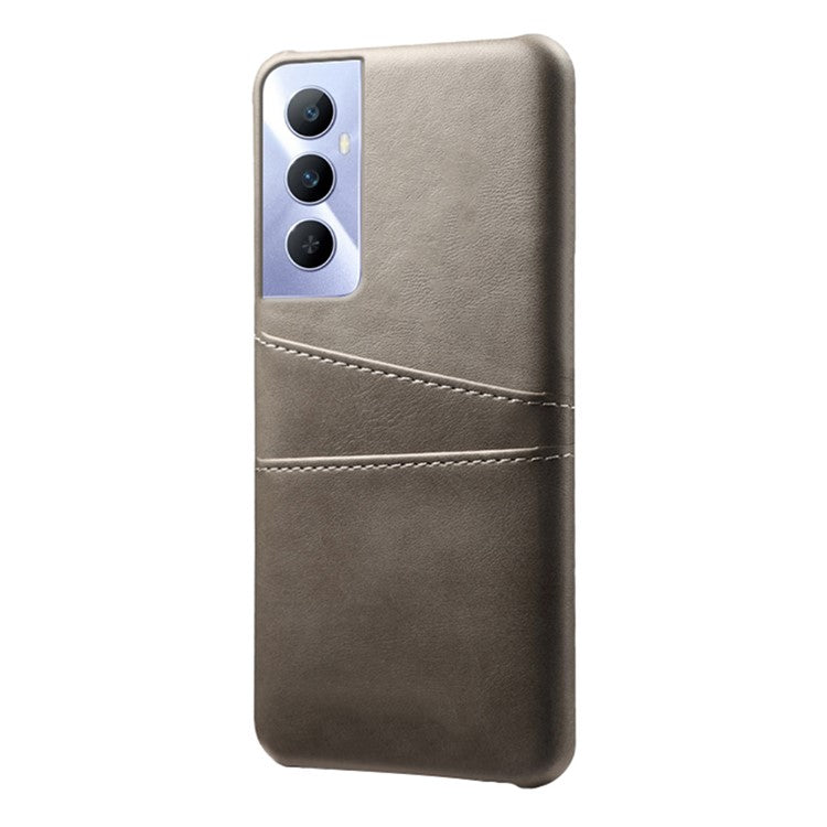 For Realme C65 4G Case Dual Card Slots PU Leather+PC Hard Phone Cover - Grey