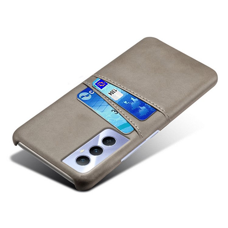 For Realme C65 4G Case Dual Card Slots PU Leather+PC Hard Phone Cover - Grey