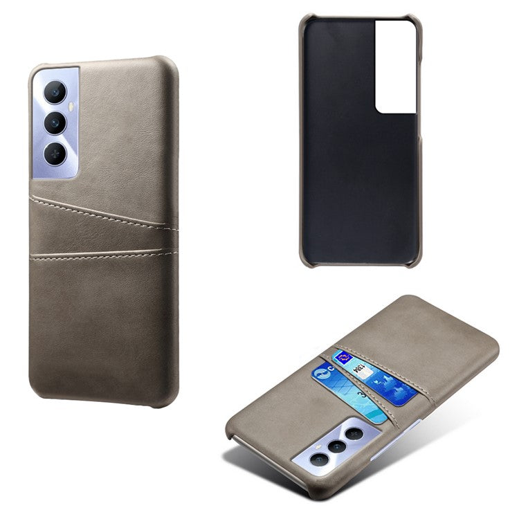 For Realme C65 4G Case Dual Card Slots PU Leather+PC Hard Phone Cover - Grey