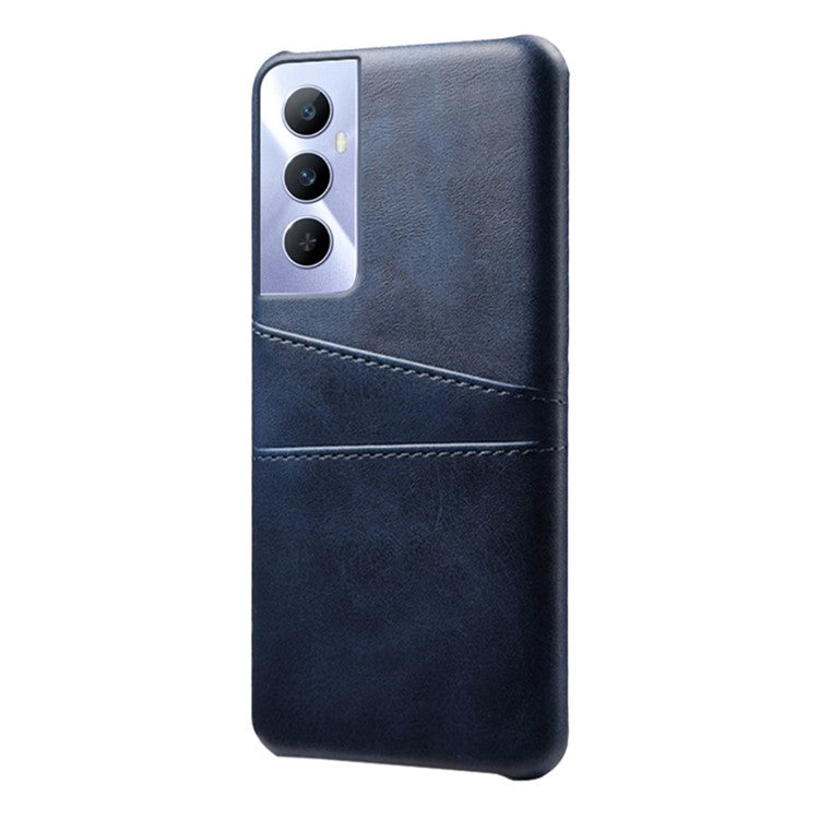 For Realme C65 4G Case Dual Card Slots PU Leather+PC Hard Phone Cover - Blue