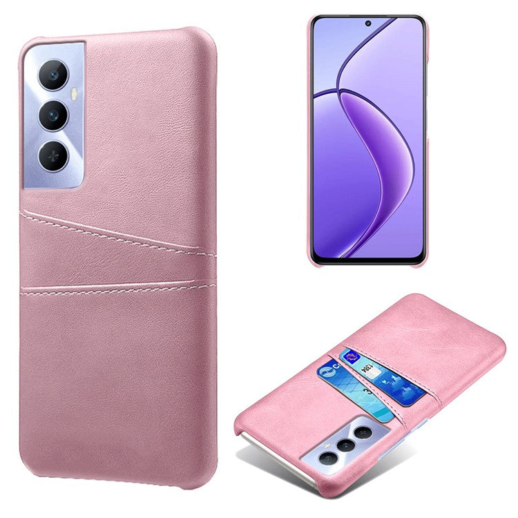 For Realme C65 4G Case Dual Card Slots PU Leather+PC Hard Phone Cover - Rose Gold