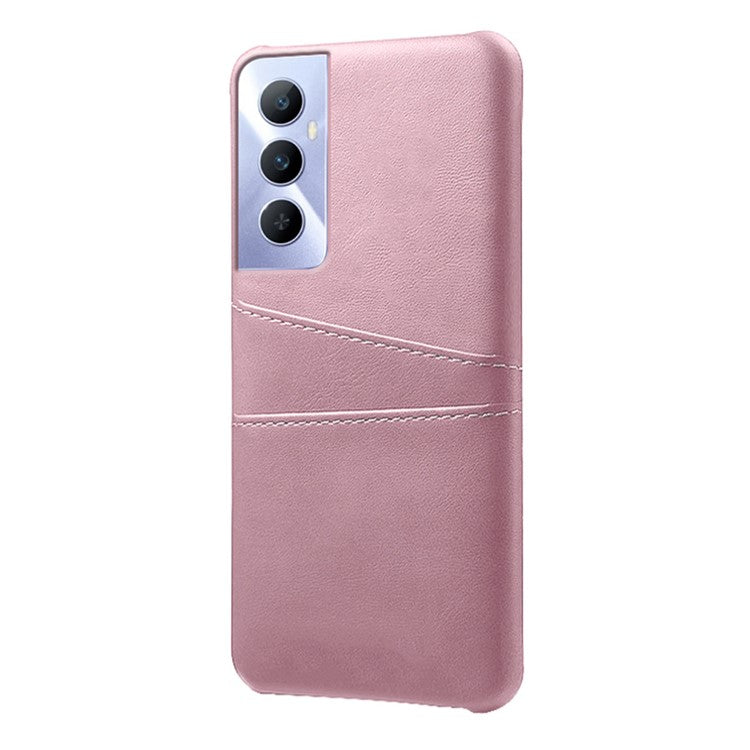 For Realme C65 4G Case Dual Card Slots PU Leather+PC Hard Phone Cover - Rose Gold