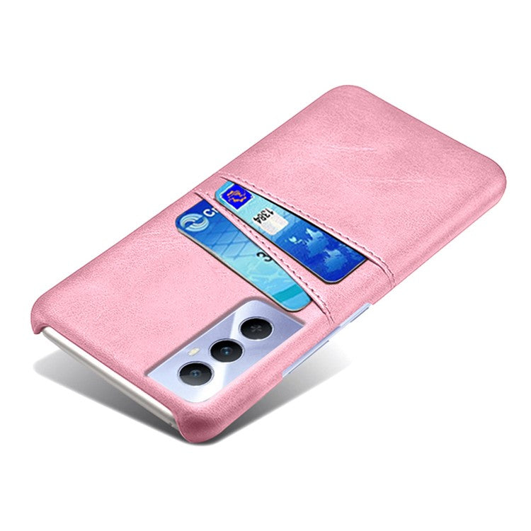 For Realme C65 4G Case Dual Card Slots PU Leather+PC Hard Phone Cover - Rose Gold