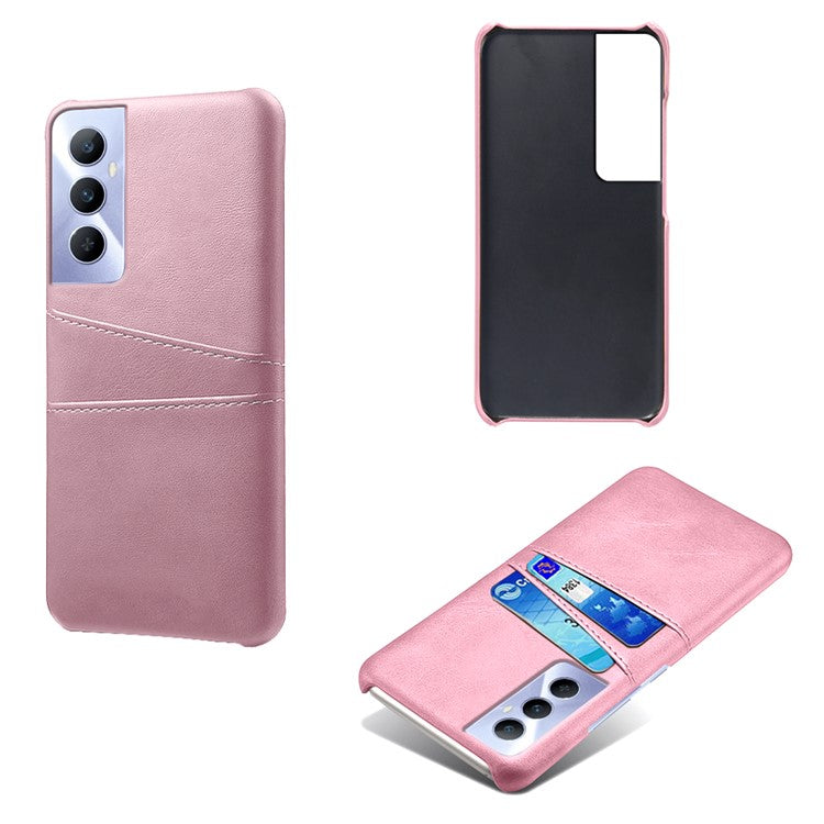 For Realme C65 4G Case Dual Card Slots PU Leather+PC Hard Phone Cover - Rose Gold
