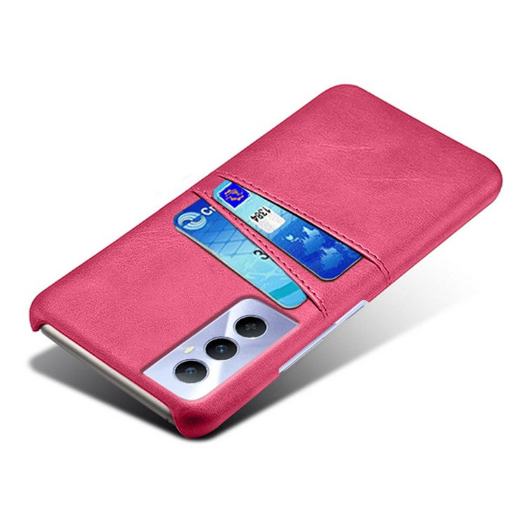 For Realme C65 4G Case Dual Card Slots PU Leather+PC Hard Phone Cover - Rose