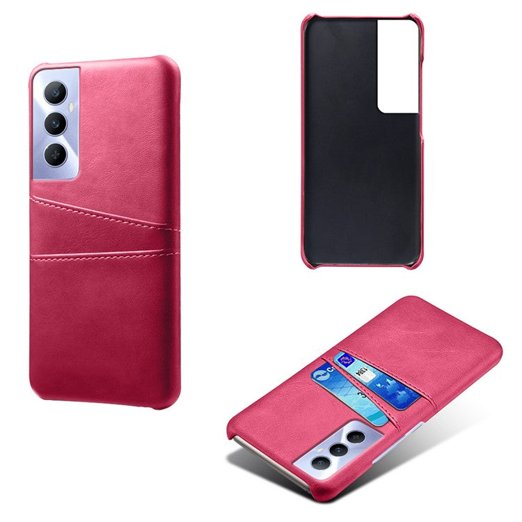 For Realme C65 4G Case Dual Card Slots PU Leather+PC Hard Phone Cover - Rose