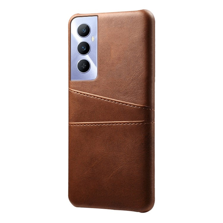 For Realme C65 4G Case Dual Card Slots PU Leather+PC Hard Phone Cover - Brown