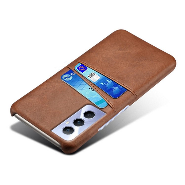 For Realme C65 4G Case Dual Card Slots PU Leather+PC Hard Phone Cover - Brown