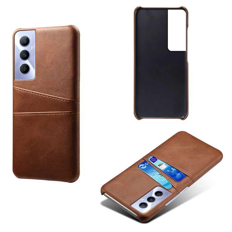 For Realme C65 4G Case Dual Card Slots PU Leather+PC Hard Phone Cover - Brown