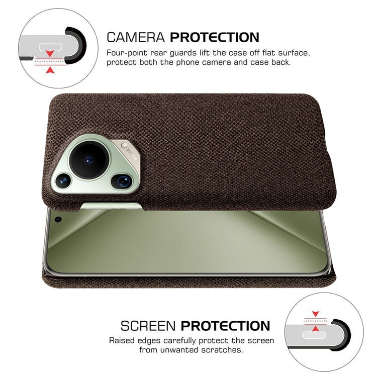 For Huawei Pura 70 Ultra Case Cloth Texture PC Phone Cover Incomplete Covering - Brown