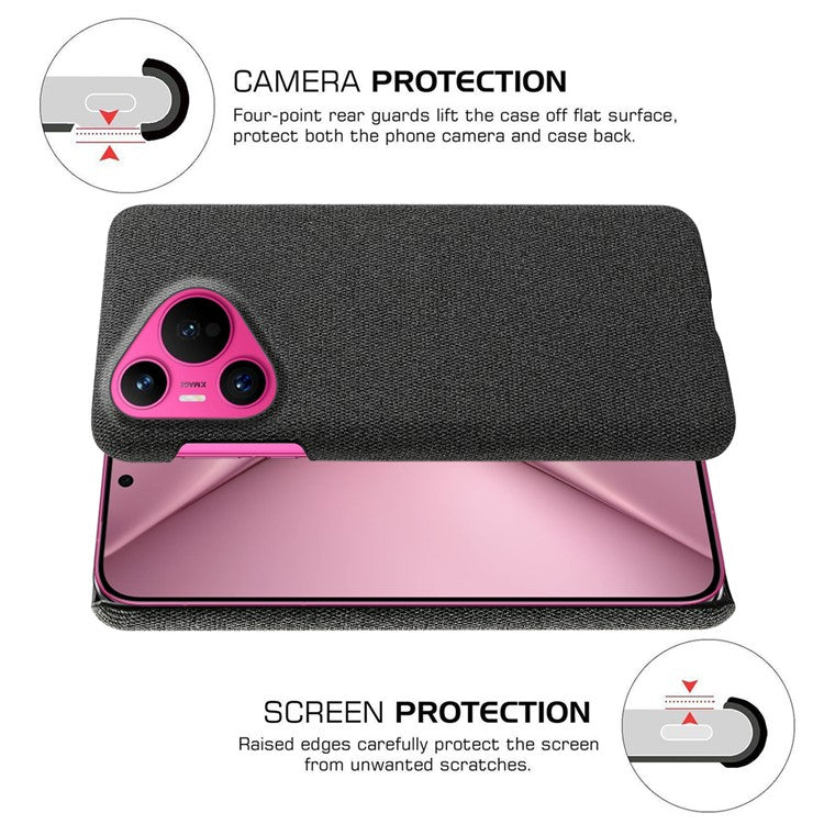 For Huawei Pura 70 Case Anti-Drop Cloth+PC Slim Phone Cover - Black