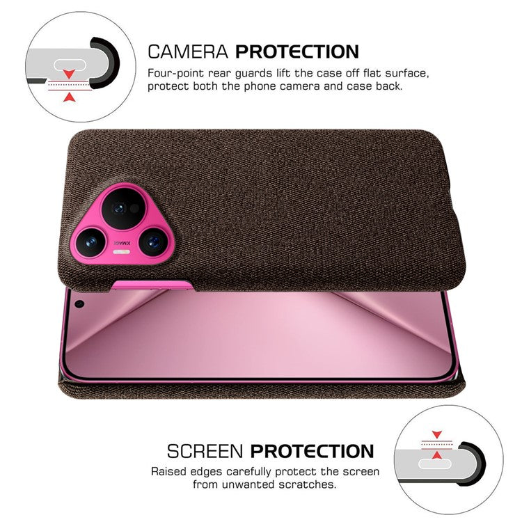 For Huawei Pura 70 Case Anti-Drop Cloth+PC Slim Phone Cover - Brown