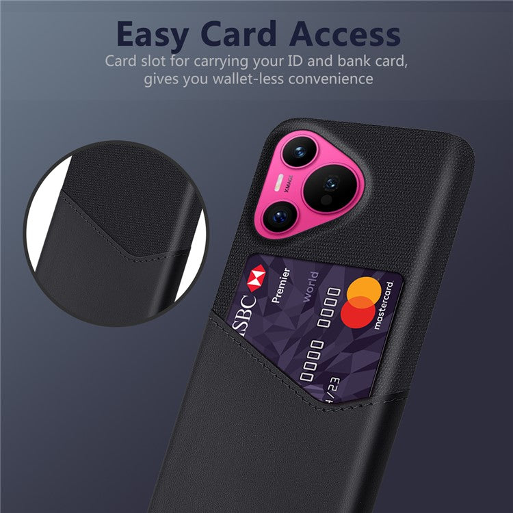 For Huawei Pura 70 Slim Case Card Slot PC Phone Cover Cloth Texture - Black
