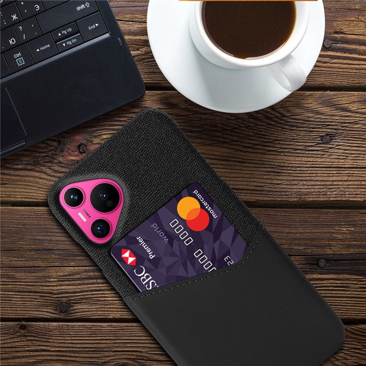 For Huawei Pura 70 Slim Case Card Slot PC Phone Cover Cloth Texture - Black