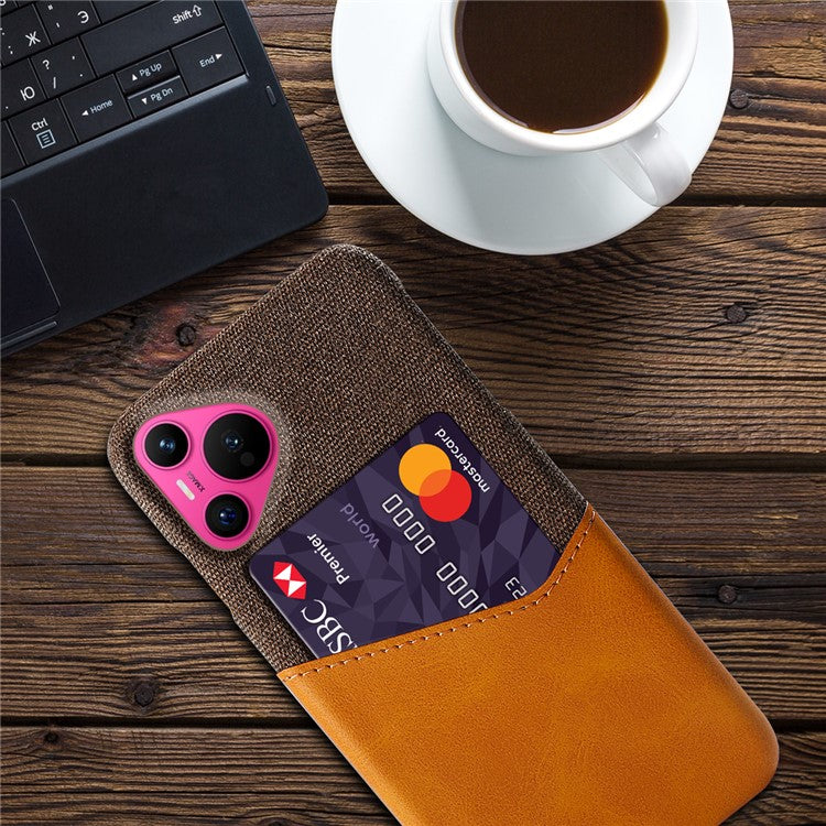 For Huawei Pura 70 Slim Case Card Slot PC Phone Cover Cloth Texture - Orange