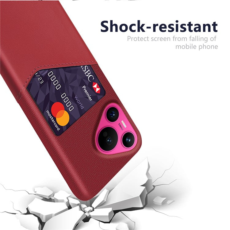 For Huawei Pura 70 Slim Case Card Slot PC Phone Cover Cloth Texture - Red