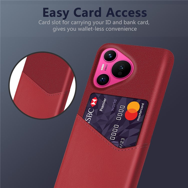 For Huawei Pura 70 Slim Case Card Slot PC Phone Cover Cloth Texture - Red