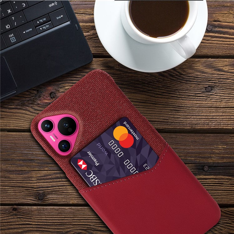 For Huawei Pura 70 Slim Case Card Slot PC Phone Cover Cloth Texture - Red