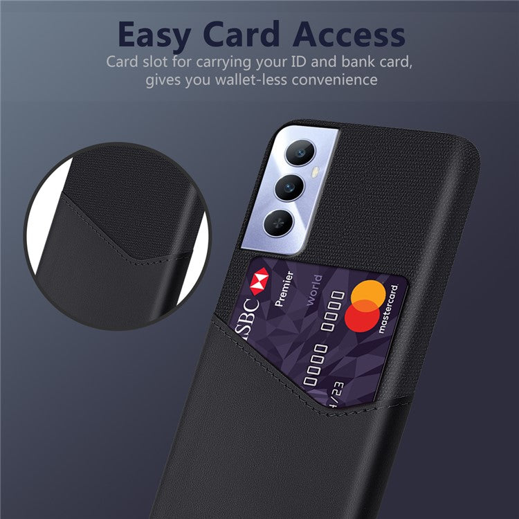 For Realme C65 4G Case Card Slot PU Leather+PC Hard Phone Cover - Black