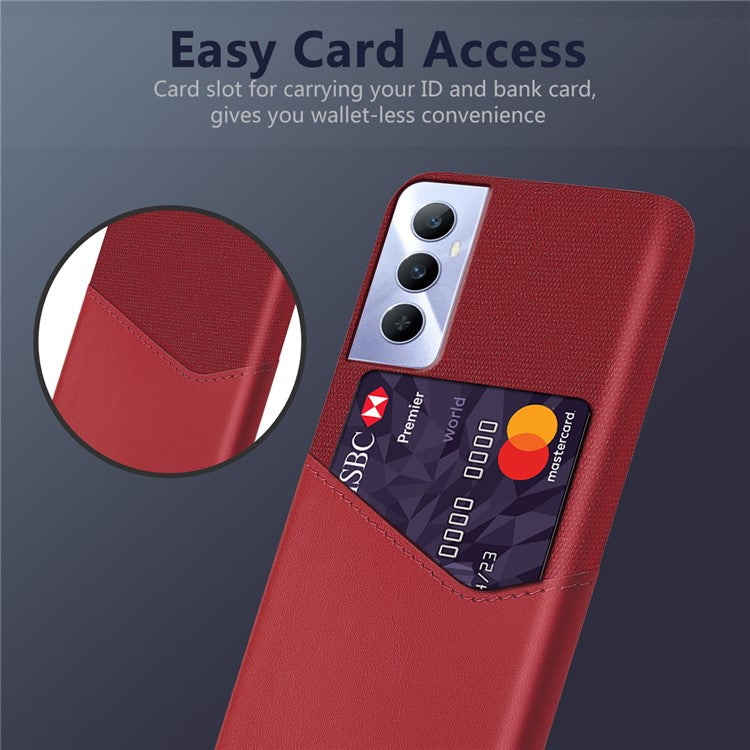 For Realme C65 4G Case Card Slot PU Leather+PC Hard Phone Cover - Red