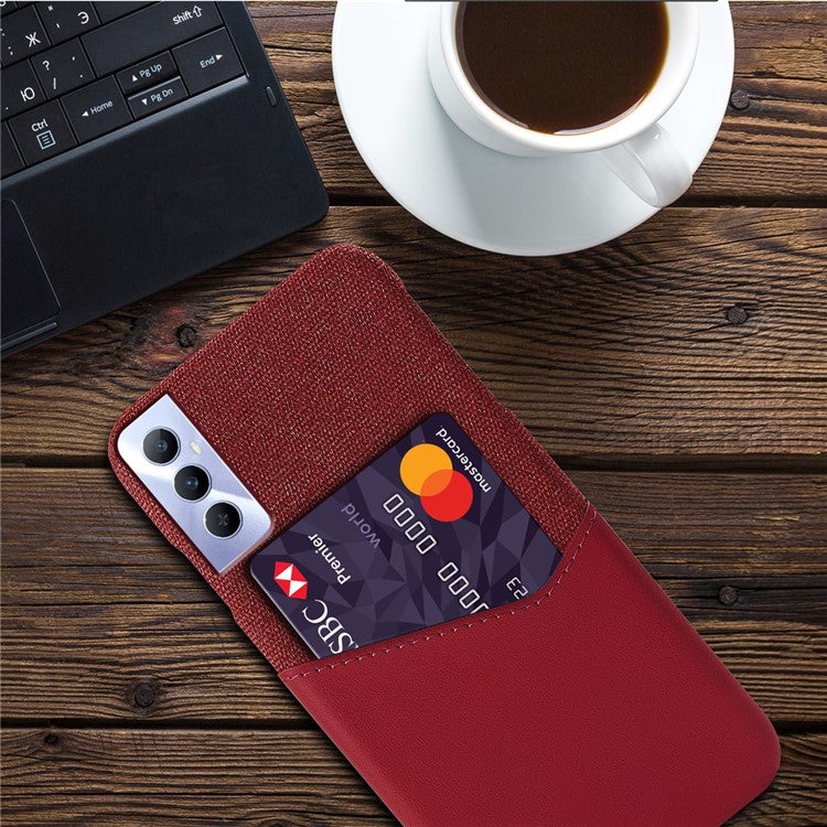 For Realme C65 4G Case Card Slot PU Leather+PC Hard Phone Cover - Red