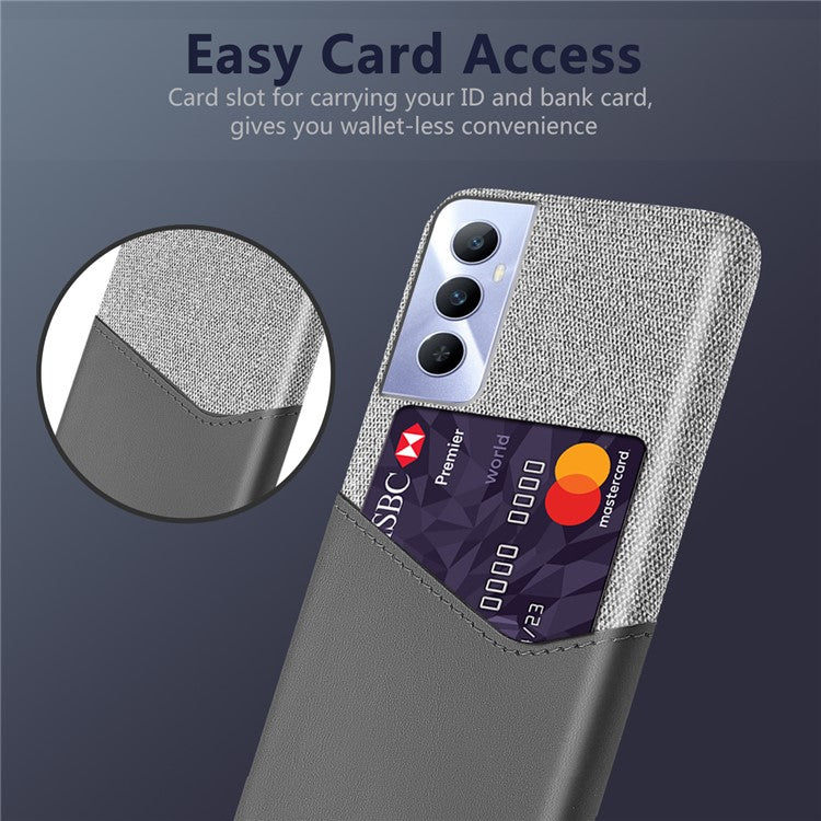 For Realme C65 4G Case Card Slot PU Leather+PC Hard Phone Cover - Grey