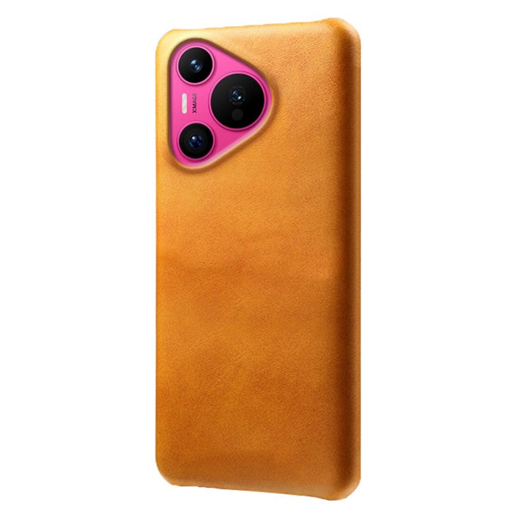 For Huawei Pura 70 Case Calf Texture Leather Coated Hard PC Phone Cover - Orange