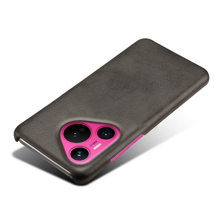For Huawei Pura 70 Case Calf Texture Leather Coated Hard PC Phone Cover - Black