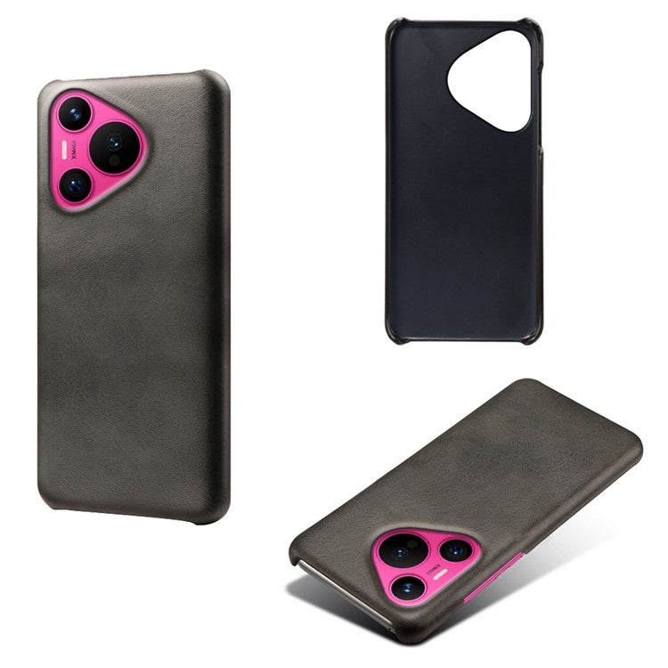 For Huawei Pura 70 Case Calf Texture Leather Coated Hard PC Phone Cover - Black