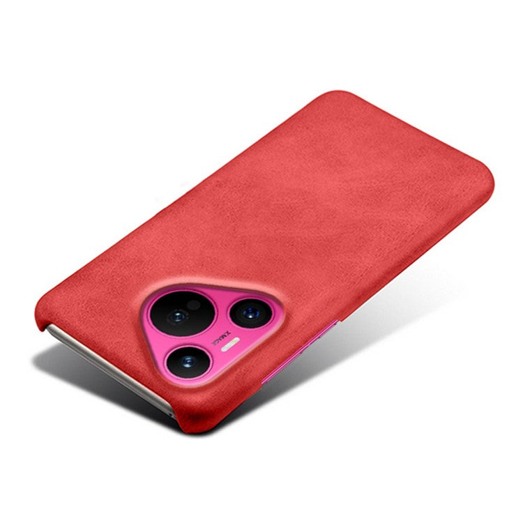 For Huawei Pura 70 Case Calf Texture Leather Coated Hard PC Phone Cover - Red