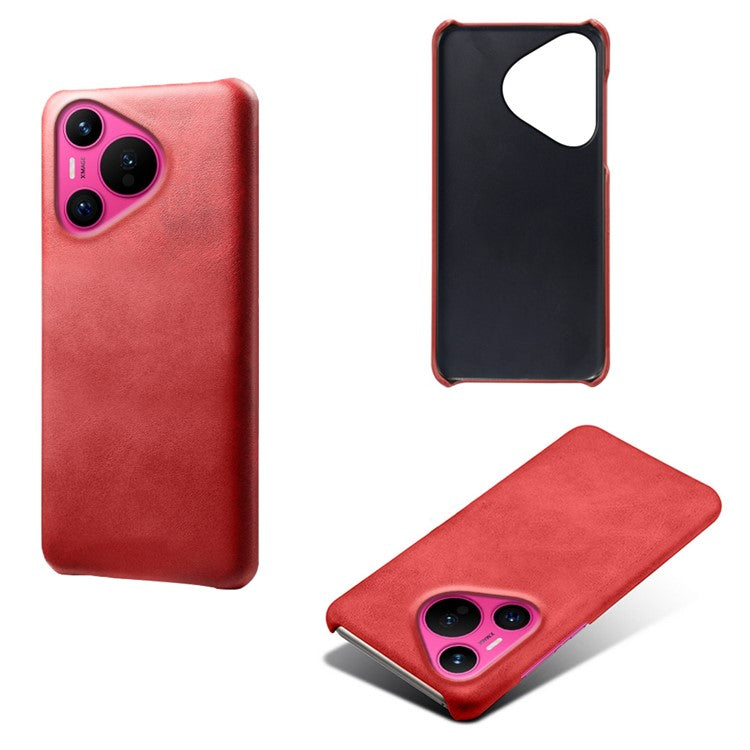 For Huawei Pura 70 Case Calf Texture Leather Coated Hard PC Phone Cover - Red