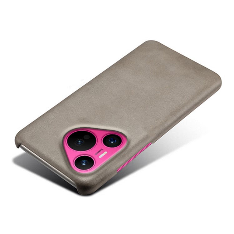 For Huawei Pura 70 Case Calf Texture Leather Coated Hard PC Phone Cover - Grey