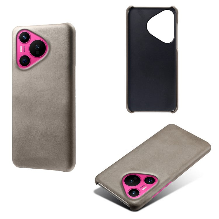 For Huawei Pura 70 Case Calf Texture Leather Coated Hard PC Phone Cover - Grey