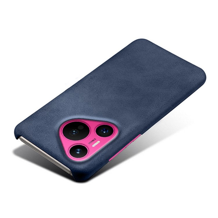 For Huawei Pura 70 Case Calf Texture Leather Coated Hard PC Phone Cover - Blue