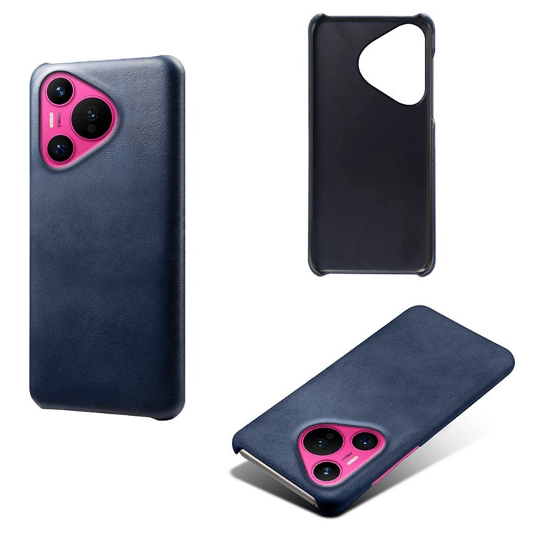 For Huawei Pura 70 Case Calf Texture Leather Coated Hard PC Phone Cover - Blue