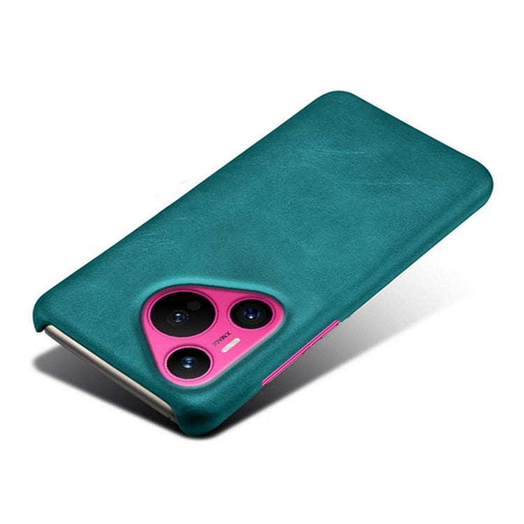 For Huawei Pura 70 Case Calf Texture Leather Coated Hard PC Phone Cover - Green