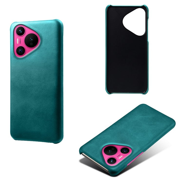 For Huawei Pura 70 Case Calf Texture Leather Coated Hard PC Phone Cover - Green