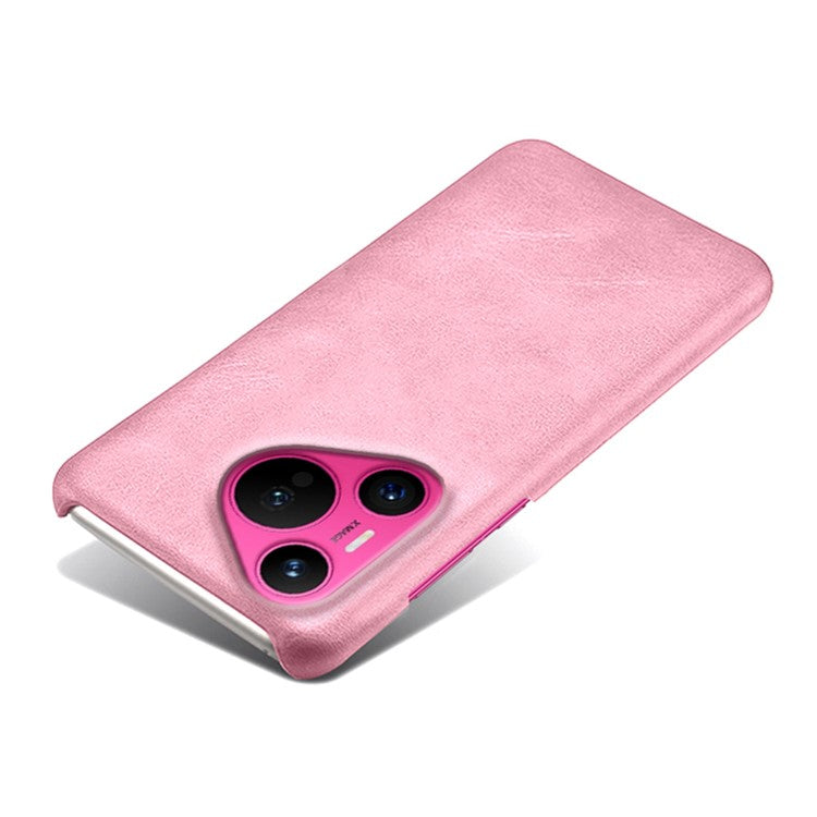 For Huawei Pura 70 Case Calf Texture Leather Coated Hard PC Phone Cover - Rose Gold