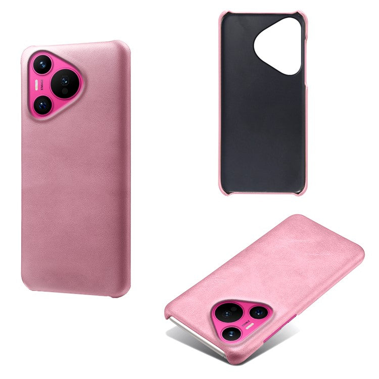 For Huawei Pura 70 Case Calf Texture Leather Coated Hard PC Phone Cover - Rose Gold