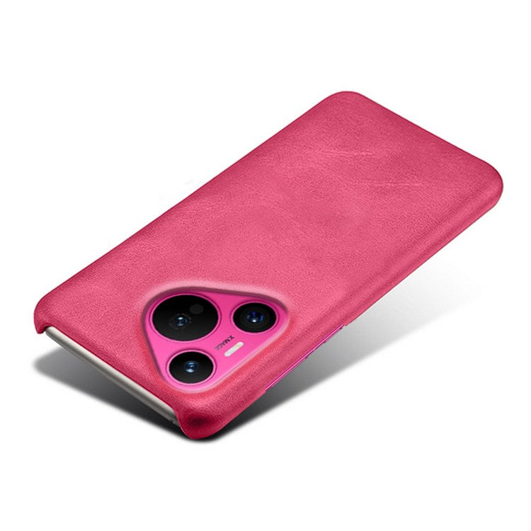 For Huawei Pura 70 Case Calf Texture Leather Coated Hard PC Phone Cover - Rose