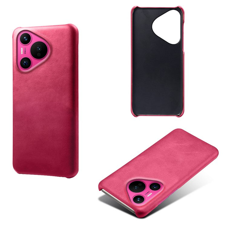 For Huawei Pura 70 Case Calf Texture Leather Coated Hard PC Phone Cover - Rose