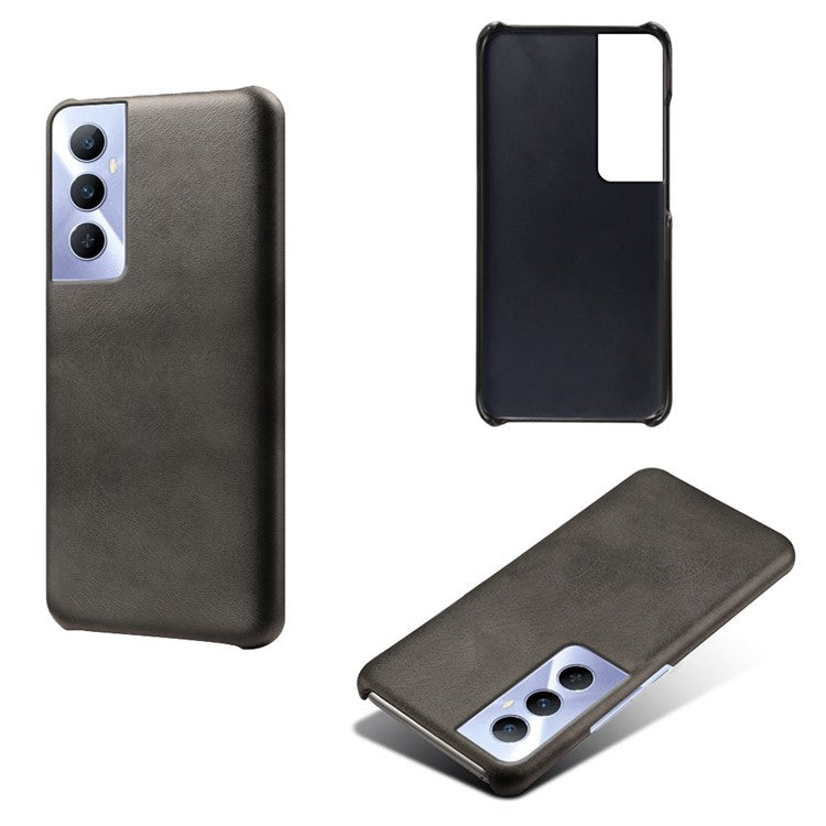 For Realme C65 4G Cases Anti-Drop Leather + PC Phone Cover Calf Texture - Black