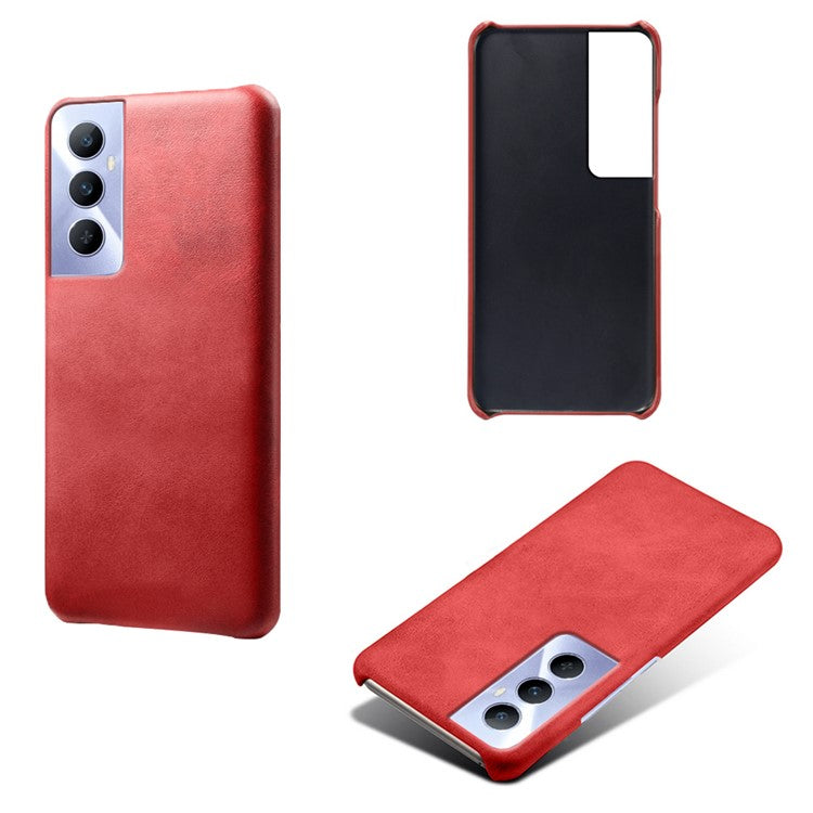 For Realme C65 4G Cases Anti-Drop Leather + PC Phone Cover Calf Texture - Red