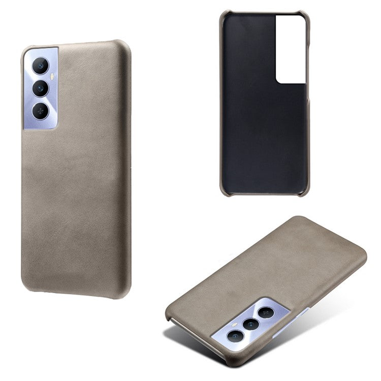 For Realme C65 4G Cases Anti-Drop Leather + PC Phone Cover Calf Texture - Grey