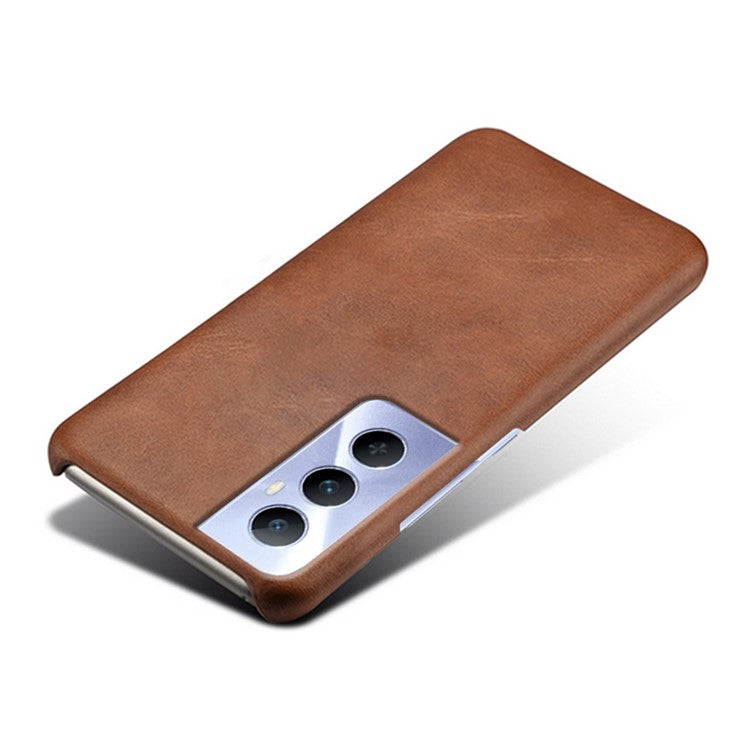For Realme C65 4G Cases Anti-Drop Leather + PC Phone Cover Calf Texture - Brown