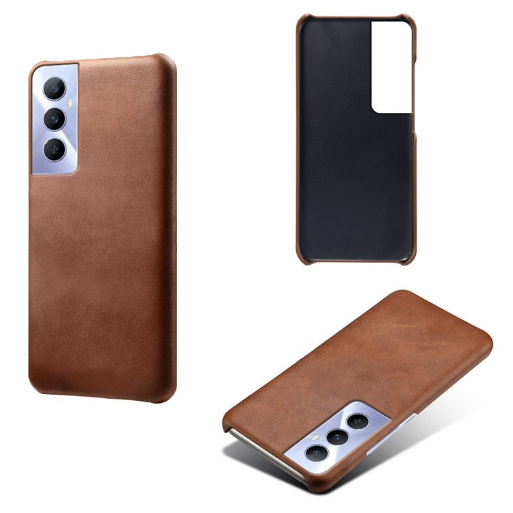 For Realme C65 4G Cases Anti-Drop Leather + PC Phone Cover Calf Texture - Brown