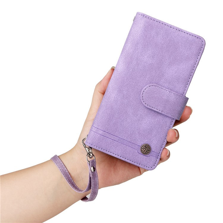 For iPhone 16 Pro Case Leather Folio Wallet Phone Cover with Stand Zipper Pocket - Purple