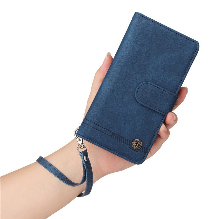 For iPhone 16 Pro Case Leather Folio Wallet Phone Cover with Stand Zipper Pocket - Blue